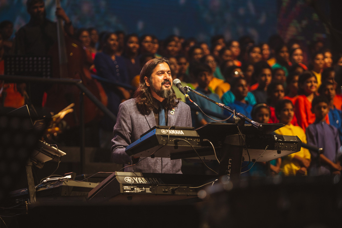 Musician Ricky Kej performing for environmental protection